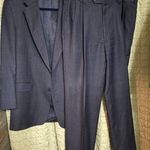 Vintage Burberrys two-piece black wool suit. Jacket 43L, pants 38x32.